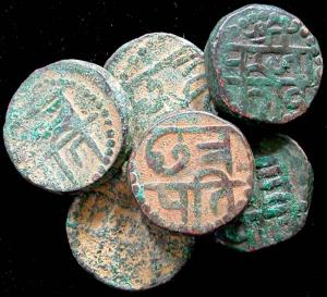 Chhatrapati Shivaji. Undated, Copper Paisa or Shivaraee (6), 12.1 g, 12.0 g, 11.9 g, 11.9 