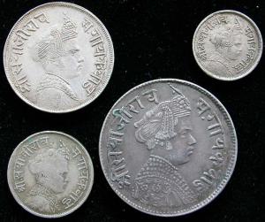 Sayaji Rao III (AD 1875-1938), (Silver, set of 4 coins, Rupee VS 1951, ½ Rupee VS 1951, ¼ 