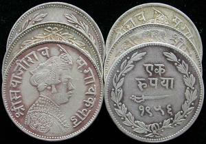 Sayaji Rao III, Silver, set of 6 Rupees, VS 1951, 1952, 1953, 1954, 1955 and 1956. (Y# 36a