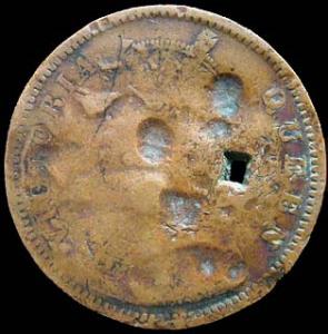 Anonymous, 19th century. Copper, Paisa, 6.3 g, overstruck on a One Quarter Anna coin of Vi