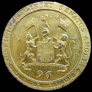 Gilt Gold, 1/96 Rupee (1/2 Dub), 1794, lettered edge, 6.7 g, (KM# 392a). Very Fine.