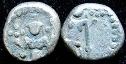 Double Fanam, 2nd Series, AD 1690-1763, obv Vishnu standing, rev two interlinked C's; with