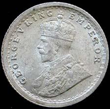 George V, ¼ Rupee, Pig-Elephant type, 1911, Calcutta (KM # 517). Very Fine. Scarce.