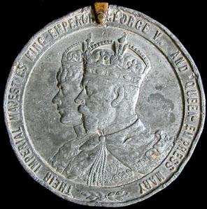 Coronation Medal. Lead, 39.9 g, 51 mm, with broken suspension loop. Obv conjoined crowned 