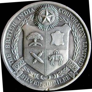British India Corporation Limited. Silver Jubilee Medal. Silver, 61.0 g, 51 mm. Obv. A qua