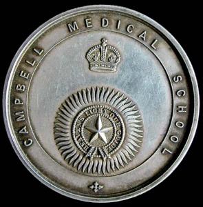 Campbell Medical School Medal. Silver, 43.7 g, 43 mm. Obv. Around border: CAMPBELL MEDICAL