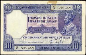 Government of India: 10-Rupees, Type 7, 2nd Issue (1926), George V. Serial Number K77 3426
