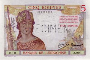 Indo-French : 5 rupees specimen