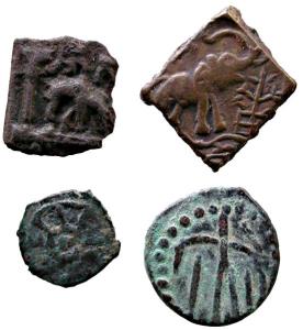 Ancient mixed lot of 4 coins of maurya period copper
