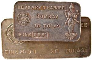 Silver bars of devkaran nanjee Bombay 10 $ 20 tolas