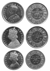 EIC,British India,Gold set of 5,10 $ 15 rupees