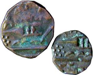 BARODA,Fateh singh copper paisa $ ½ paisa