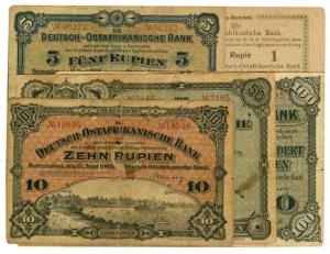 German east Africa set of 5 notes 100,50,10,5 $ 1 rupees