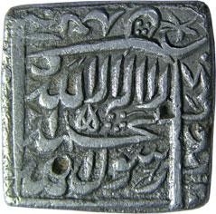 MUGHALS,Akbar silver square rupee