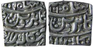 MUGHALS,Akbar silver square rupee