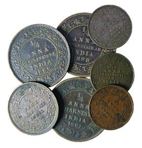DHAR $ DEWAS,collection of 7 different coins copper