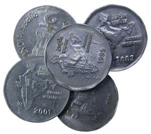 Republic India,2 rupees stainless steel 1 rupee coins