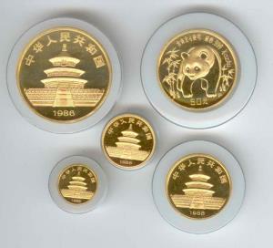 China gold panda proof set 1986 gold coins 59.100g