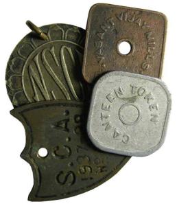 Canteen tokens $ membership badges copper square