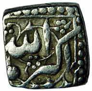 MUGHALS,Akbar silver square ½ rupee