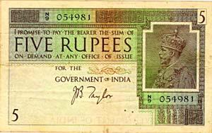 British India, George V, Rupees 5