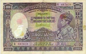British India, George VI, Rupees 1000