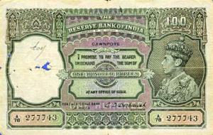British India, George VI, Rupees 100