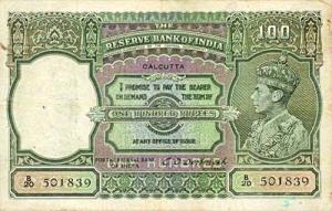 British India, George VI, Rupees 100