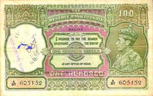 British India, George VI, Rupees 100