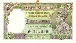 British India, George VI, Rupees 5