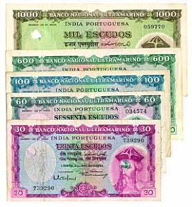 Indo-Portuguese, Set of 5 Notes: 30, 60, 100, 600 and 1000