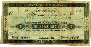 Bank of Hindustan sicca rupees 4