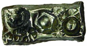 Punch-marked Coins, Shakya Janapada, 6th century BC, Silver, 7.1 g, 5 Shana, pentagon symb