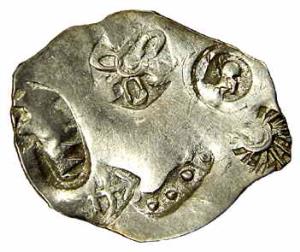 Punch-marked Coins, Magadha Janapada, Silver, Karshapana, Double Obv type, the revhas trac