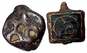 Taxila-type issues of the Deccan, Copper (2), issue of Andhra Pradesh, square, cast, Chait