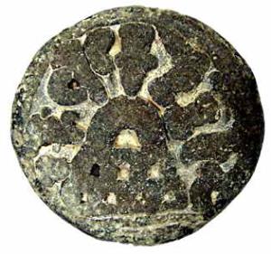 Anandas of Karwar, Chutkulananda, 1st century BC, Lead, bucket-type hill symbol on obv wit