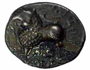 Satavahana, Satakarni, Bell Metal, 3.7 g, Junnar-Lion type, a lion to left and traces of B