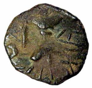 Western Kshatrapas, Bhumaka, Lead, thunderbolt type with traces of Kharoshthi legend aroun