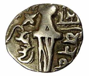 Karkotakas of Kashmir, Vinayaditya, Base Gold, seated goddess with legend i on obv; a stan