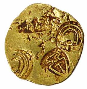 Punch-marked type Tanka of Eastern Maharashtra, Gold, four symbol type with two consisting