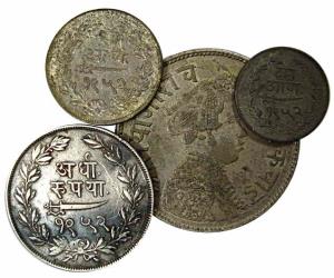 Sayaji Rao III (AD 1875-1938), Silver (4), Set of 4: Rupee, ½ Rupee, 4 & 2 Annas, VS 1952,