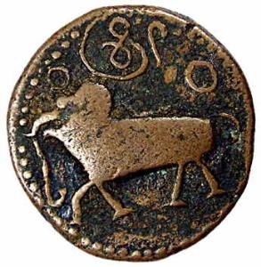 Krishna Raja Wodeyar (AD 1810-1868), Copper, 40 Cash, legend variety I on obv, ND (KM# 180