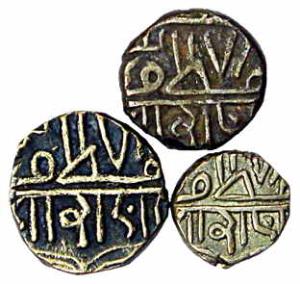 Set of 3: Kori, ½ & ¼ Kori, with the name of Muzaffar Shah III of Gujarat and shri rana in
