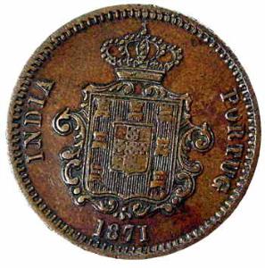 Goa, Colonial Issues, Copper (6), Set of 6: 60, 30, 15, 10, 5 & 3 Reis, 1871 (KM# 6, 5, 4,