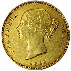 Victoria Queen, Gold, Mohur, 1841, Divided Legend type, Normal 4 in date, Calcutta Mint, w
