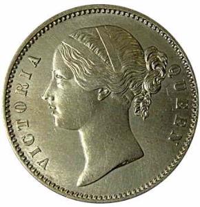 Victoria Queen, Silver, Rupee, 1840, Divided Legend type, ww raised (KM# 458). Almost UNC,