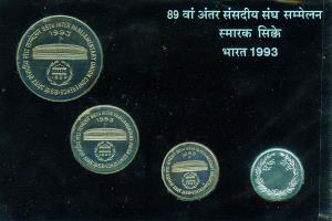 Commemorative Set of 89th Inter parliamentary Union Conference, 1993. Set of 3 coins: Rs. 