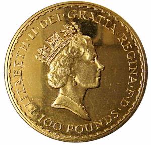 Great Britain, Elizabeth II, Gold, 100 Pounds, 34.05 g, 0.9170 purity with copper alloy, 1