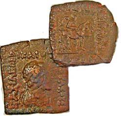 Indo-Greeks (2), Agothocles & Strato, Copper, Square, bust of Athena on obv and Hercules o