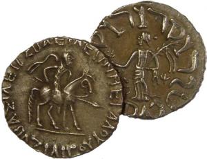 Indo-Scythians, Silver (2), Azes and Azileses, Tetradrachm, king mounted on horseback to r